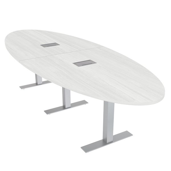 Skutchi Designs 12 Ft Conference Table, Data And Electric, 10 Person Modular Oval Meeting Table, White Cypress HAR-OVL-46X143-T-ELEC-WHCYPRESS